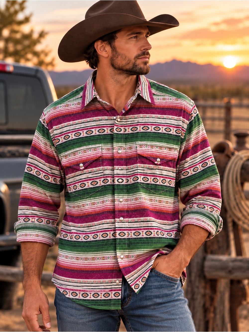 Ariat Mens L Serape Southwestern Western Pearl Snap 100% Cotton Shirt Multicolor